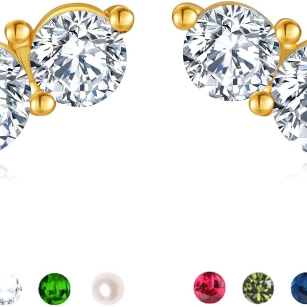 Gold-Plated Sterling Silver Cubic Zirconia Stud Earrings for Women - April Birth